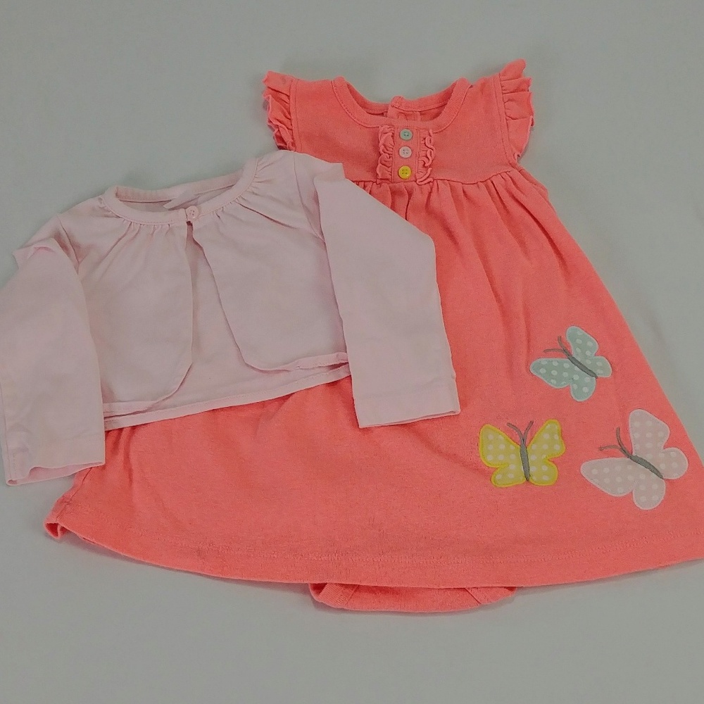 Carter's 2pc Dress w Butterflies & Cardigan Set 9m
